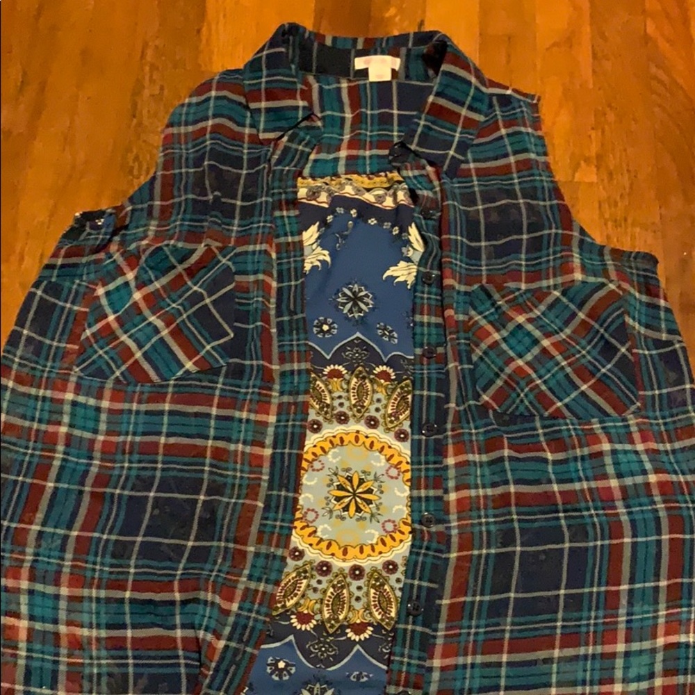 Button up collared tank top.